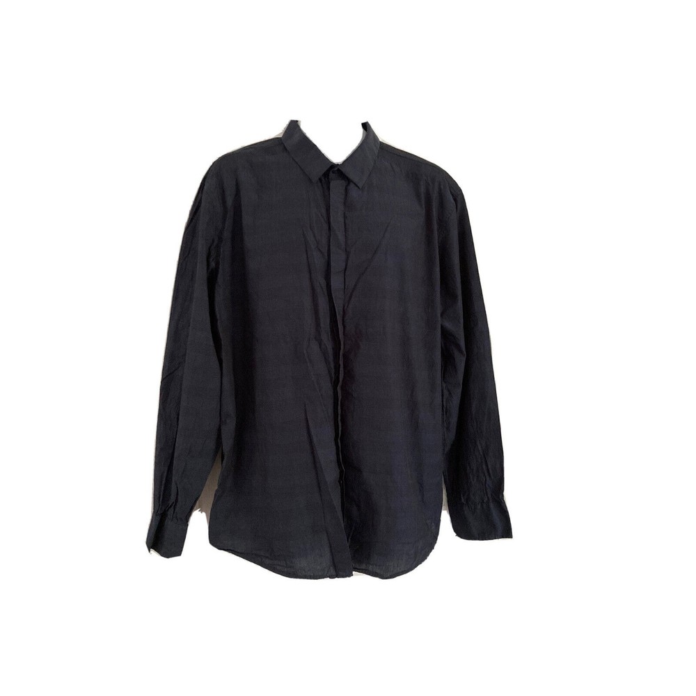 INC Men's Dark Blue /Black Striped Button Up Collared L/S Shirt Size XXL